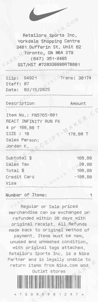 Exemple de ticket de caisse généré avec Générateur de Faux Reçu